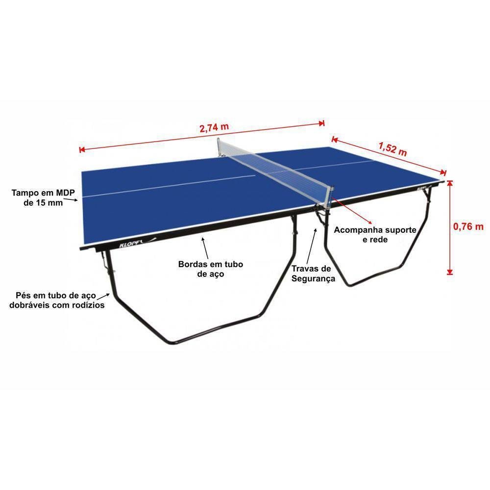 Mesa de Tênis de Mesa Ping Pong Klopf 1007 com Rodízios Mdp 15mm Oficial - 2