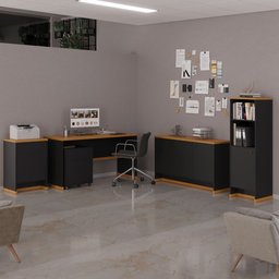 Conjunto Escritório Office Escrivaninha Balcões Gaveteiro Berlin - 1