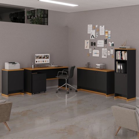 Conjunto Escritório Office Escrivaninha Balcões Gaveteiro Berlin