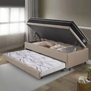 Ver imagem 3 de Bicama Box Baú Solteiro com Colchão Gransleep Ecoflex Molas Verticoil Courino Linho Bege 88x188