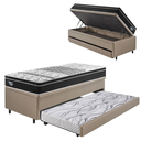 Ver imagem 1 de Bicama Box Baú Solteiro com Colchão Gransleep Ecoflex Molas Verticoil Courino Linho Bege 88x188