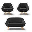 Ver imagem 1 de Kit 01 Namoradeira 02 Lugares e 02 Poltronas Giratória Giovana Suede Preto Base Madeira MM30 - D'