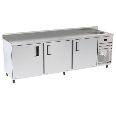 Balcão Refrigerados Venâncio 250cm Exterior Inox Interior Aluzinco Borda Espelhada com Cuba 127v