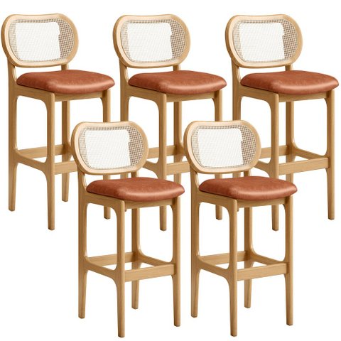 Kit 05 Banquetas Altas Para Cozinha Bancada Sala Tela Betta Fixa L02 Couríssimo Camel - Lyam Decor