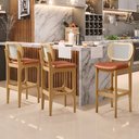 Ver imagem 2 de Kit 05 Banquetas Altas Para Cozinha Bancada Sala Tela Betta Fixa L02 Couríssimo Camel - Lyam Decor
