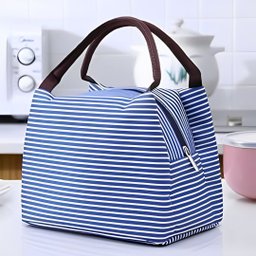 Bolsa Térmica Organizadora Listrada em Poliéster de Mão para Marmita Azul - 2