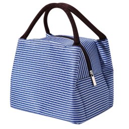 Bolsa Térmica Organizadora Listrada em Poliéster de Mão para Marmita Azul - 1