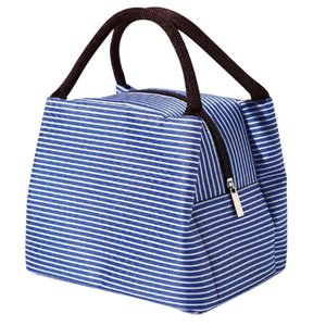 Bolsa Térmica Organizadora Listrada em Poliéster de Mão para Marmita Azul