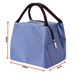 Bolsa Térmica Organizadora Listrada em Poliéster de Mão para Marmita Azul - 3