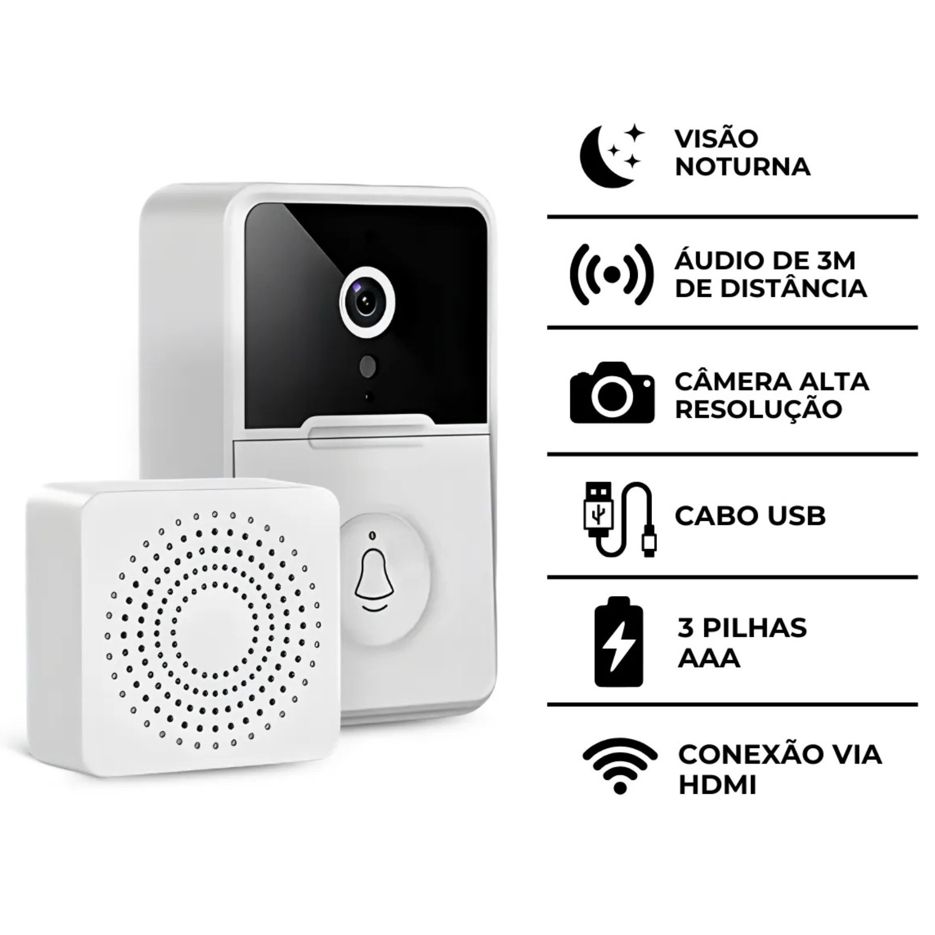 Campainha C/ Câmera Wifi S Fio Inteligente Interfone C Áudio - 6