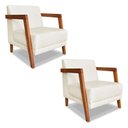 Ver imagem 1 de Kit 02 Poltronas Decorativa Natália Linho Base em Madeira Castanho - Pallazio