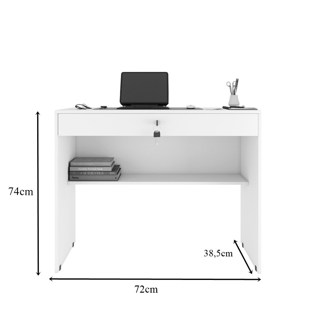 Mesa Escrivaninha com Uma Gaveta Chave e Prateleira Prisma - Jm3:branco - 4