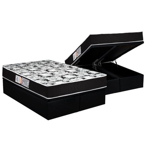 Cama Box Baú Queen: Colchão Espuma D45 Luckspuma Gran Luck Pró Saúde Duplo + Base CRC Suede Black(15