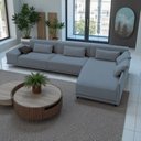 Ver imagem 1 de Sofá de Canto 5 Lugares com Chaise Revestimento em Sarja 336x74cm