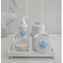 Ver imagem 1 de Kit Higiene Porcelana Bebê Banho Cuidado Quarto Meninos Maternidade K014 Coroa - Azul