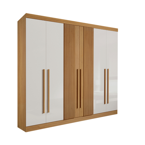 Guarda Roupa Casal da Vinci 6 Porta Ripado Cinamomo Off Whit