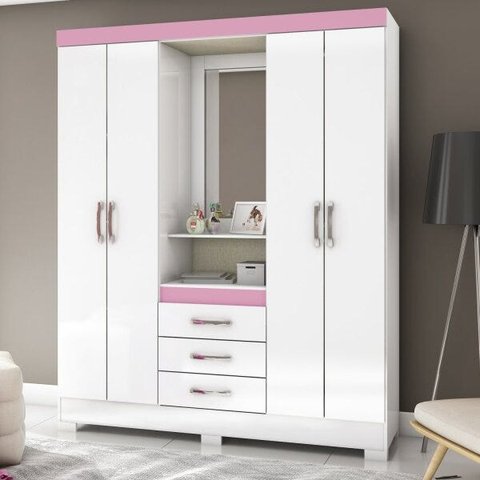Guarda-Roupa Casal com Espelho 4 Portas 3 Gavetas Flex Color Briz