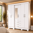 Ver imagem 7 de Guarda Roupa Casal 6 Portas 3 Gavetas Briz MDP 15mm Moderno Espaçoso com Pés e Corrediças Metálicas
