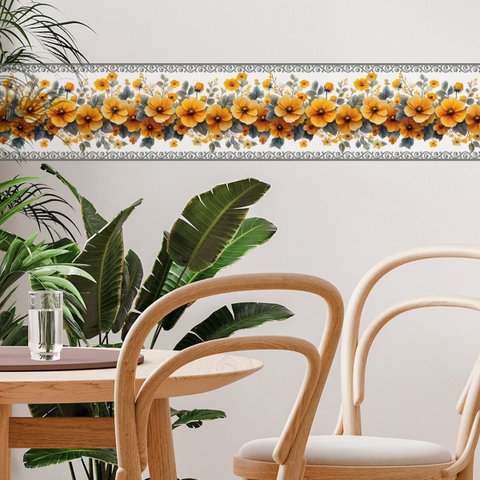 Faixa Decorativa Adesiva (autocolante) - Floral Amarelo Vibrante