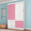 Ver imagem 1 de Guarda Roupa Solteiro Estilo Ii 3 Portas 2 Gavetas Branco Rosa Flex Bnn Decor