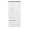 Guarda Roupa Solteiro 3 Portas e 2 Gavetas Wind - Branco/rosa/branco - 7