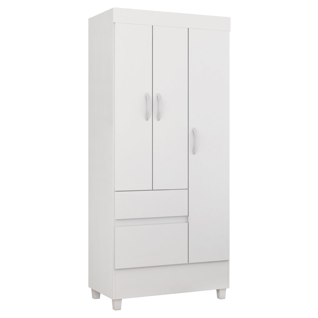 Guarda Roupa Solteiro 3 Portas e 2 Gavetas Wind - Branco/rosa/branco - 8