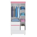 Ver imagem 3 de Guarda Roupa Solteiro 3 Portas e 2 Gavetas Wind - Branco/rosa/branco