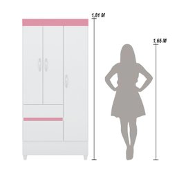 Guarda Roupa Solteiro 3 Portas e 2 Gavetas Wind - Branco/rosa/branco - 4