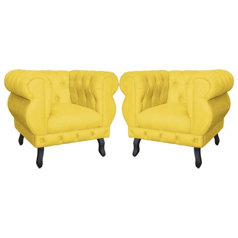 Kit 2 Poltronas Decorativa Sala Recepção Maya Suede Amarelo Lm Decor