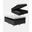 Ver imagem 1 de Cama Box Baú Queen Colchão Mola Bonnel Belos Sonhos + Box Sintético 67x158x198:Preto