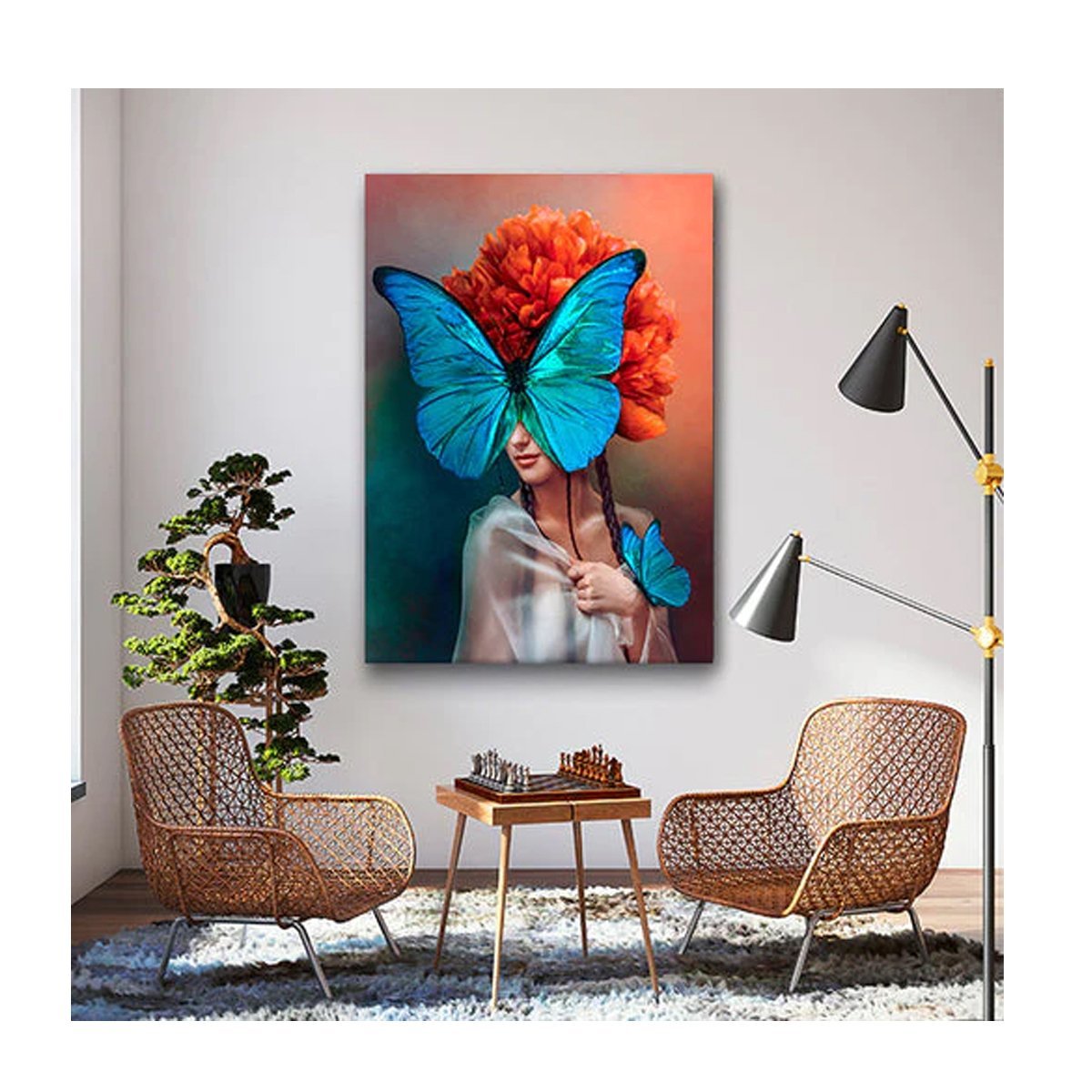 Quadro Arte Conceito Blue Butterfly Face Borda Infinita:90 x 60 cm - 3