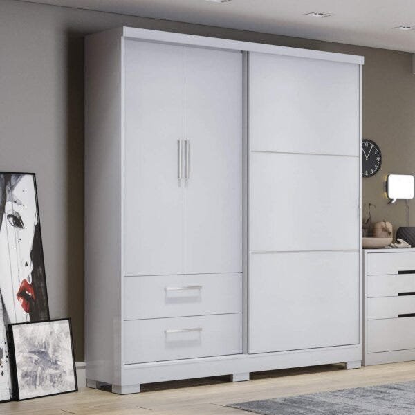 Guarda Roupa Casal 3 Portas 2 Gavetas C533 Kappesberg - Branco