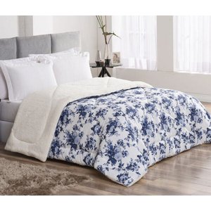 Coberdrom Casal Queen Winter 100% Algodão 01 Peça - Floral Azul