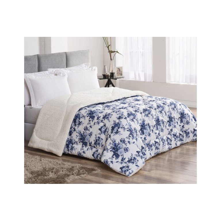 Coberdrom Casal Queen Winter 100% Algodão 01 Peça - Floral Azul