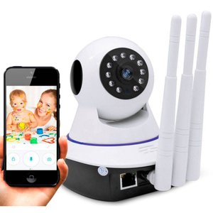 Câmera Ip Sem Fio 360° 3 Antenas HD Wifi Rj45 Visão Noturna Alarme - Luatek