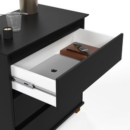 Mesa de Cabeceira Ej com 3 Gavetas Mini Cômoda para Quarto - Preto - 3