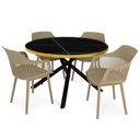 Ver imagem 1 de Conjunto Mesa de Jantar Redonda Solaris Preta 120cm com 4 Cadeiras Marcela - Nude Escuro