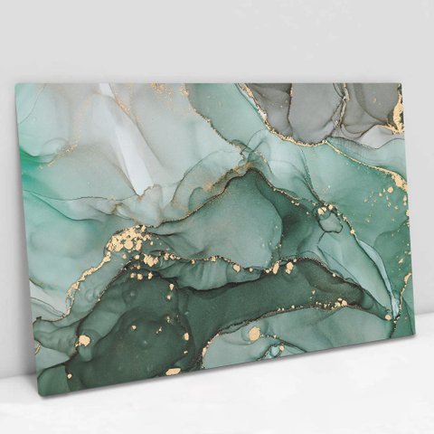Quadro Decorativo em Canvas Abstrato Mármore Verde Safira TaColado Borda Infinita 60 x 40cm