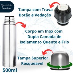 Squeeze Térmico de Inox 500 Ml Compacto Moderno e Eficiente - 3
