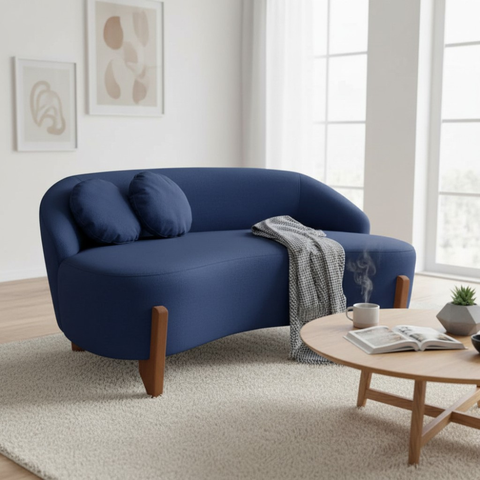 Namoradeira Sofá Feijão Moscou 130cm Orgânica Veludo Azul Marinho