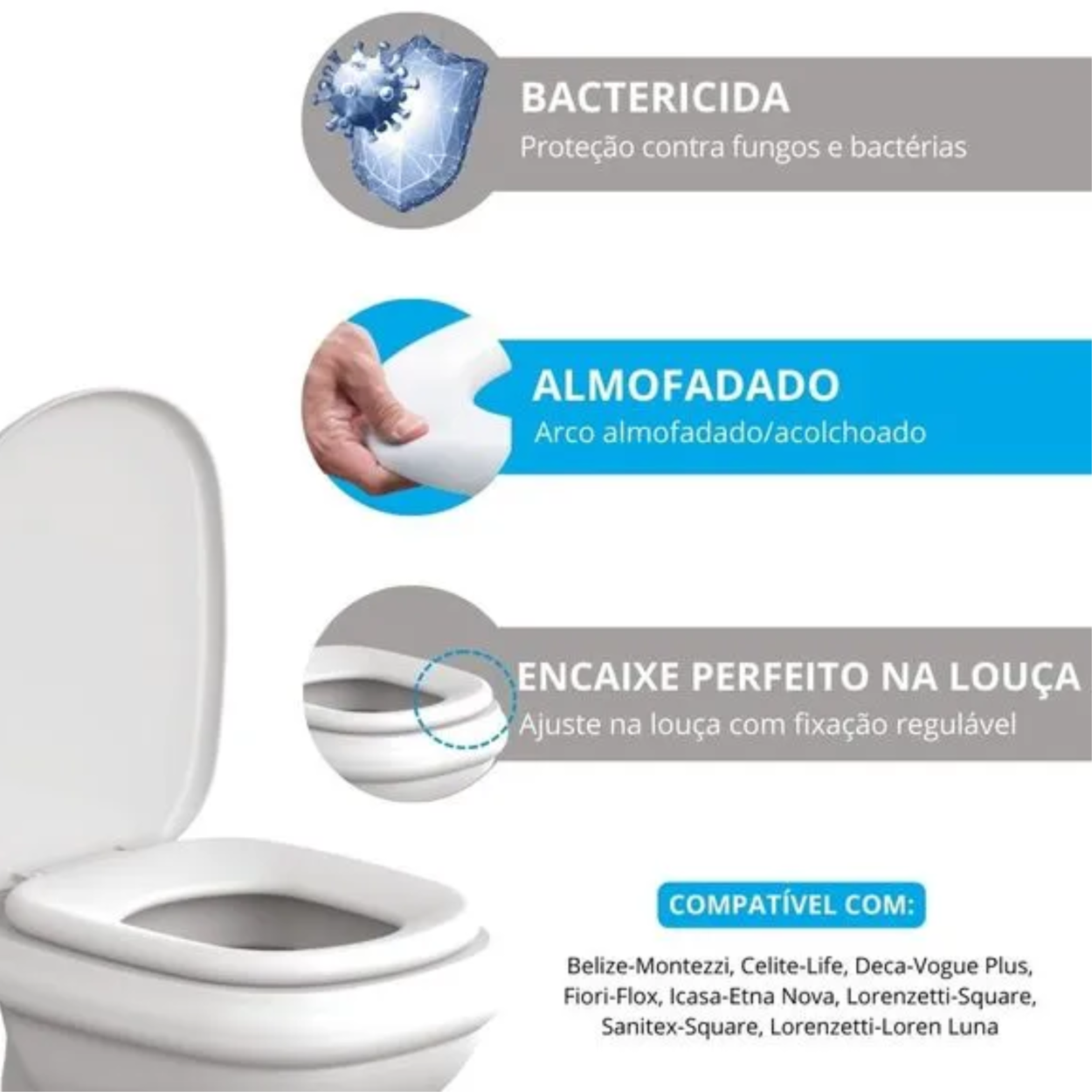 Tampa / Assento Sanitário Almofadado Vogue Plus - Astra Branco Tvg/k*ge-17 - 5