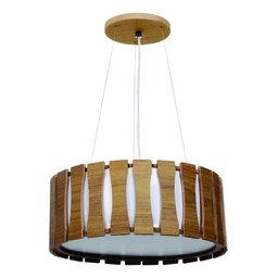 Lustre Pendente Madeira Ripado Redondo 30 Cm para Sala de Estar Sala de Jantar Cor Freijó - 1