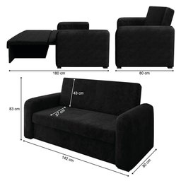 Sofá Cama Versátil 2 Lugares Veludo Selmer Preto - 4