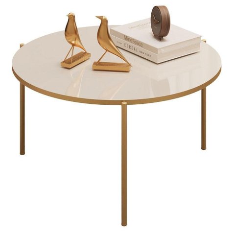 Mesa de Centro Cleia Redonda MDF Metal Pintado 69cm DJ Móveis