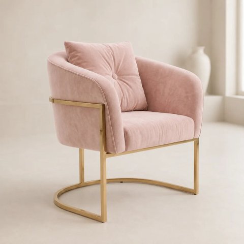 Cadeira Poltrona Orgânica Luxo Base de Metal em Veludo