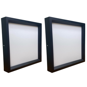 Kit 2 Plafon Luminária Painel Quadrado Recuado Sobrepor 18w - Preto - Branco Quente 3000k - 110v/220