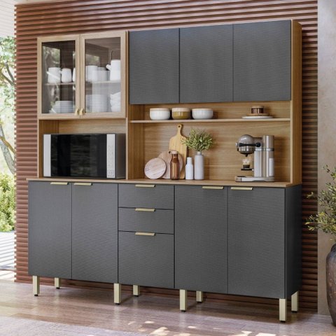 Cozinha Compacta Pitanga 10 Portas 2 Gavetas Amêndola Touch/grafito Prime Tx - Pnr Móveis