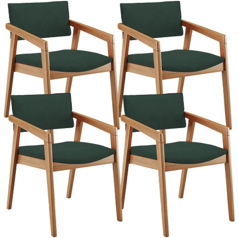 Kit 04 Cadeiras para Sala de Jantar Estar Living Giorgia B04 Suede Verde Musgo - Lyam Decor
