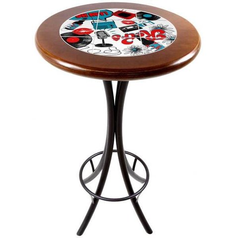 Mesa Bistrô Alta de Azulejo e Madeira Maciça Empório Tambo - Oh My - Imbuia