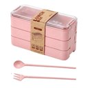 Ver imagem 1 de Marmita 3 Compartimentos c/ Talheres Kamibox Prática Fit Rosa
